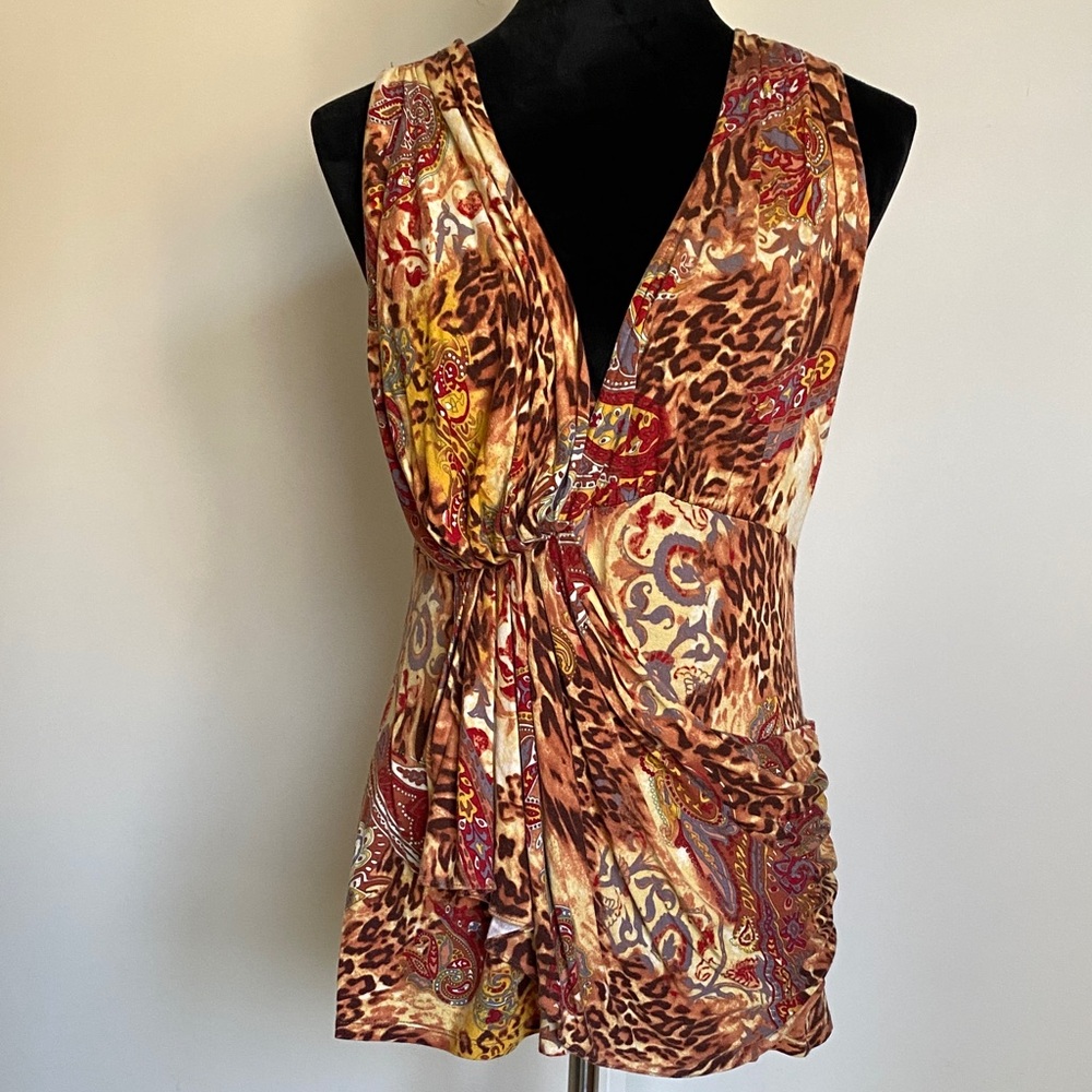 Boston Proper Multicolor Animal Print Wrap Blouse